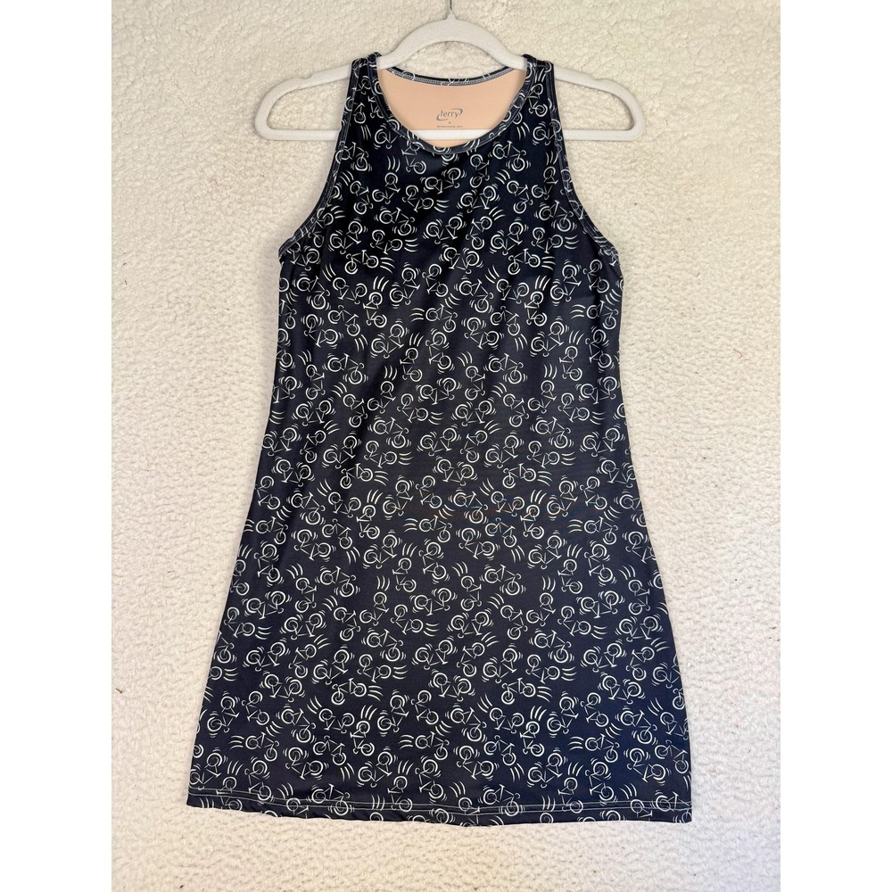 Terry Blue Cycling Sleeveless Mini Dress With Bicycle Pattern Medium Activewear